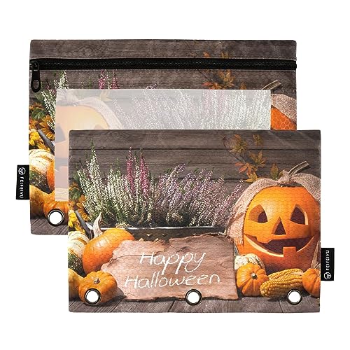 GAIREG Halloween Kürbisse Urlaub Binder Reißverschluss Beutel 3 Ring Binder Taschen mit Reißverschluss 2 Stück von GAIREG