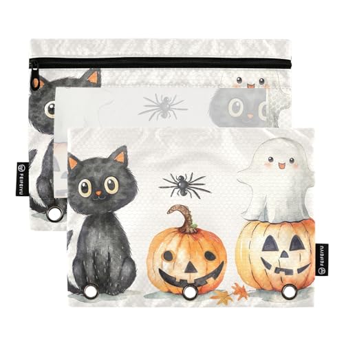 GAIREG Halloween süße schwarze Katze Kürbis Binder Bleistifttasche 2 Pack Federmäppchen 3 Ringbuch von GAIREG