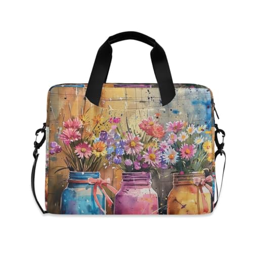 GAIREG Happy Giraffe Laptop-Aktentasche, Schultertasche, Kuriertasche für College, Büro, Reisen, 39,6 cm (15,6 Zoll), Bunte Gläser mit Frühlingsblumen, One Size von GAIREG