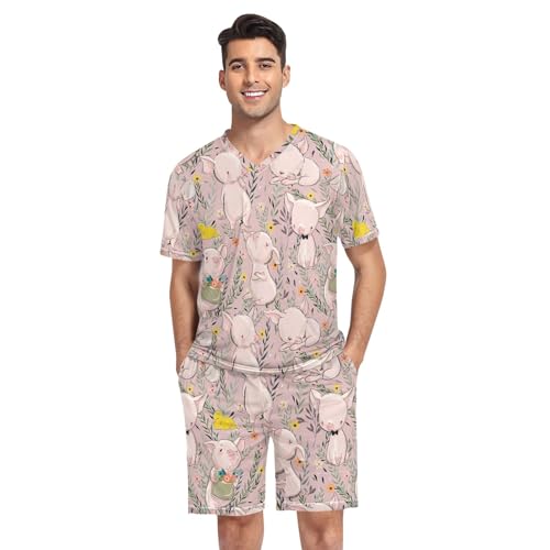 GAIREG Herren-Pyjama-Set, kurzärmelig, 2-teilig, Nachtwäsche mit Taschen, S-XXL, Lustige Schweine auf Rosa, Large GAIREG Herren-Pyjama-Set, kurzärmelig, 2-teilig, Nachtwäsche mit Taschen, S-XXL, Lustige Schweine auf Rosa, Large von GAIREG