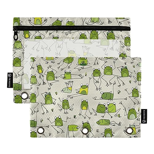 GAIREG Lustige Frösche Muster Bleistift Beutel für 3 Ringbuch Bleistift Zipper Pouch 2 Pack von GAIREG