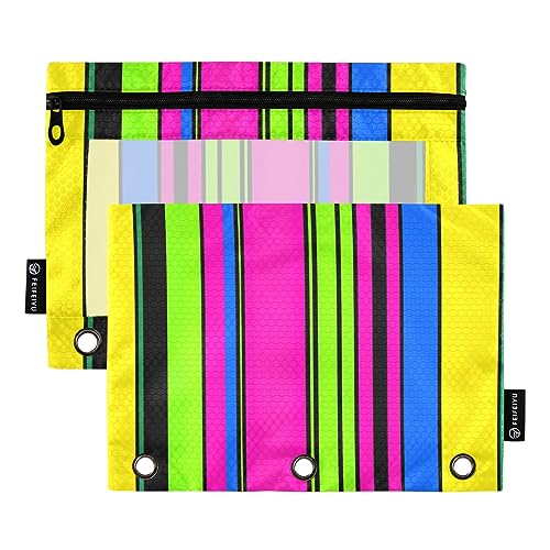 GAIREG Niedliche gelbe bunte Streifen Bleistift Tasche für Binder Bleistift Taschen für 3 Ringbuch Bindertaschen für Organisation 2 Stück von GAIREG