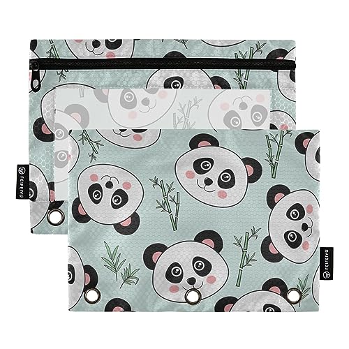GAIREG Niedlicher Panda Bambus 3 Ringbuch Stiftehalter Federmäppchen mit transparentem Fenster 2 Stück von GAIREG