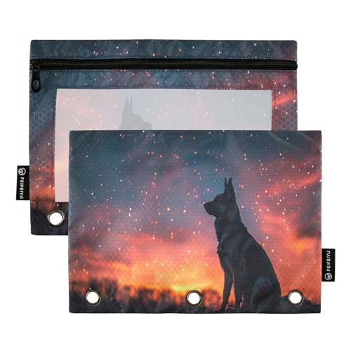 GAIREG Silhouette of Dog under Sky 3-Ring-Federmäppchen für Ringbücher, 2 Stück von GAIREG