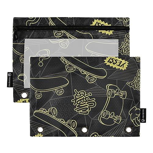 GAIREG Skateboard Graffiti 3 Ring Bleistift Tasche mit Reißverschluss Ringbuch Tasche 2 Pack von GAIREG