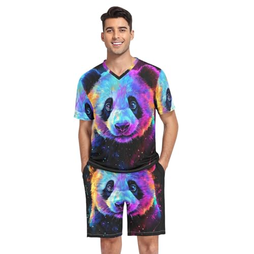 GAIREG Süße Herren Schlafanzüge Sommer Kurzarm Nachtwäsche mit Taschen S-XXL, Buntes Panda Gesicht, XL GAIREG Süße Herren Schlafanzüge Sommer Kurzarm Nachtwäsche mit Taschen S-XXL, Buntes Panda Gesicht, XL von GAIREG