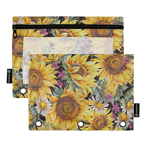 GAIREG Sunflowers Sommer Vintage 3 Ringbuch Stiftehalter Bleistifttasche mit Reißverschluss für Binder 2 Stück von GAIREG