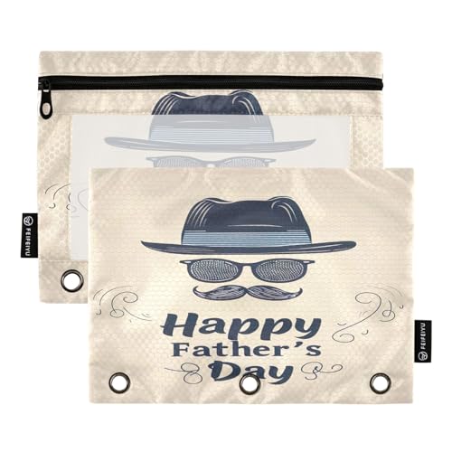 GAIREG Traditionelle afrikanische geometrische Formen, Binder-Bleistiftetui, 3-Ringbuch, Stifthalter, Federmäppchen mit Löchern für Ordner, 2 Stück, Happy Father's Day With Hat, one sizex2 von GAIREG