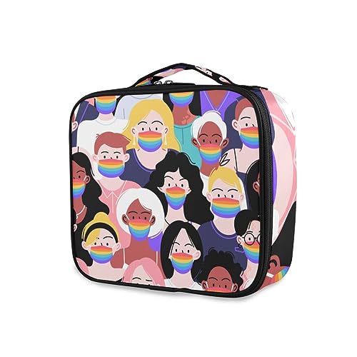 Hippie Groovy Halloween Make-up Fall Tragbare Reise Make-up Tasche mit Pinselfach für Frauen, Cartoon LGBT Muster von GAIREG