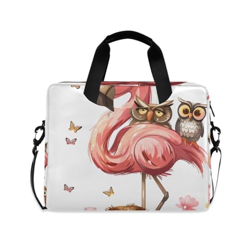 Laptoptasche mit Holzmuster zum Vatertag, Computer-Tragetasche, Tablet-Schultertasche, Bürotasche, Cartoon-Flamingo-Eulen, Einheitsgröße von GAIREG