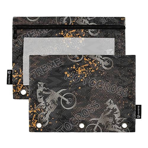 Motocross Sport Grunge Binder Federmäppchen Aufbewahrungstasche für drei Ringbücher Binder Taschen mit Reißverschluss 2 Stück von GAIREG