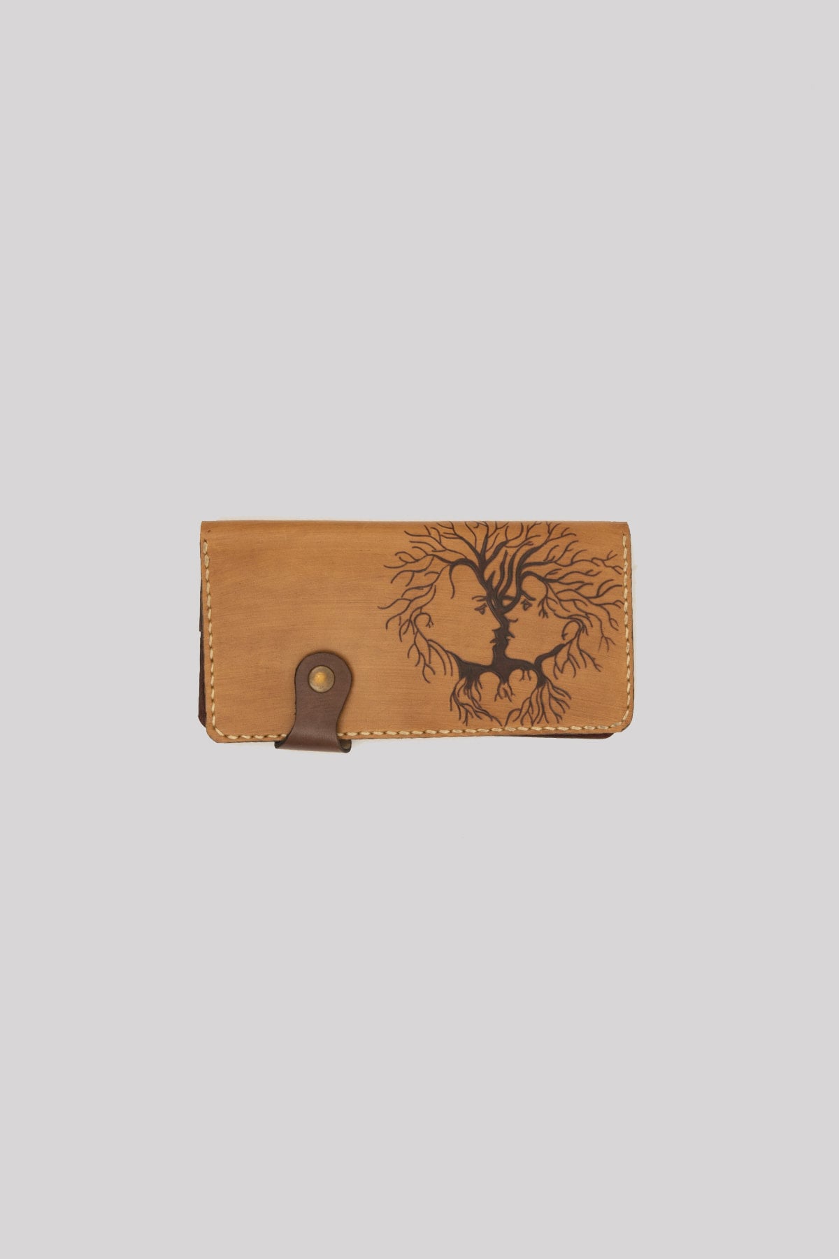 Frauen Braun Lange Baum Kunst Gesicht Brieftasche Geldbörse Halter Münze Echte Verrückte Kuh Leder Geschenke Für Sie Made in Türkei von GALATALEATHERSHOP