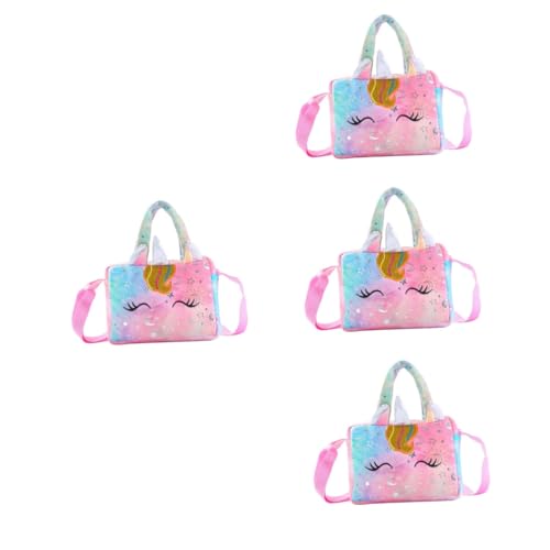 GALPADA 4 Stück Einhorn-Tasche Kinder Handtasche Kinderhandtasche Schultertasche Umhängetasche Kinder Geldbörse Geschenke plüschige Einkaufstasche Cartoon-Einhorn-Plüschtasche Mädchen Tier von GALPADA