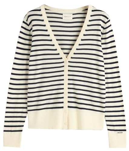 GANT Damen FINE Knit Striped Cardigan Strickjacke, Cream, M von GANT