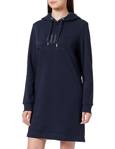 GANT Damen REG Shield Dress Tonal Logo Kapuzenpullover Kleid, Evening Blue, S von GANT