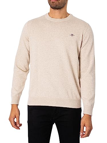 GANT Herren Classic Cotton C-Neck Pullover, Light Beige Melange, 4XL von GANT