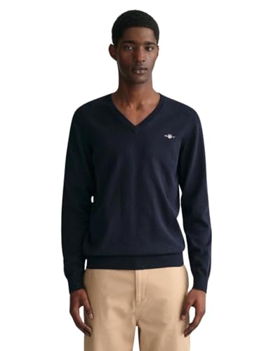 GANT Herren Classic Cotton V-Neck Pullover, Evening Blue, Standard von GANT