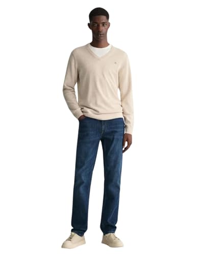 GANT Herren Classic Cotton V-Neck Pullover, Light Beige Melange, XL von GANT