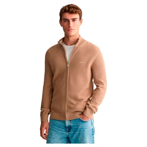 GANT Herren Cotton Pique Zip Cardigan Strickjacke, Dark Khaki, XL GANT Herren Cotton Pique Zip Cardigan Strickjacke, Dark Khaki, XL von GANT