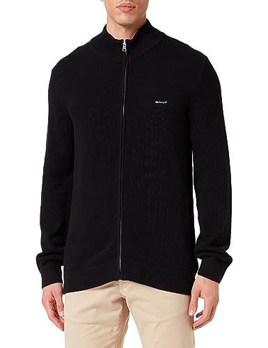 GANT Herren Cotton Pique Zip Cardigan Strickjacke, Schwarz, XL EU von GANT