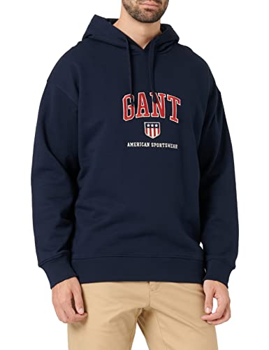 GANT Herren D.2 Retro Shield Sweat Hoodie Kapuzenpullover, Evening Blue, L von GANT