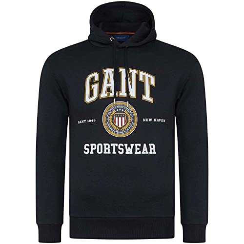 GANT Herren D1 Crest Shield Sweat Hoodie Kapuzenpullover, Black, M von GANT