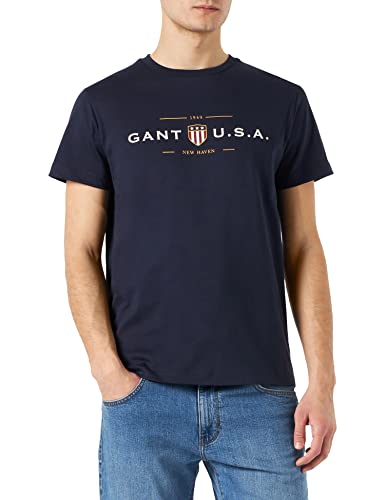 GANT Herren D1. Banner Shield SS T-Shirt, Evening Blue, Standard, Evening Blue, Gr. S von GANT