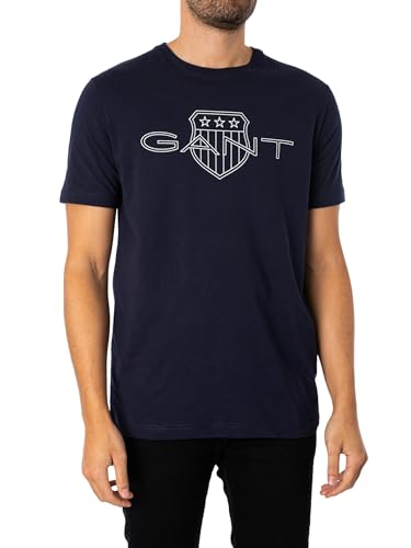GANT Herren Logo SS T-Shirt, Evening Blue, XL von GANT