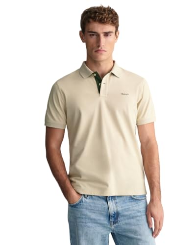 GANT Herren REG Contrast Pique SS Rugger, Silky BEIGE, L von GANT