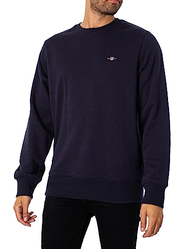 GANT Herren REG Shield C-Neck Sweat Sweatshirt, Evening Blue, Standard von GANT