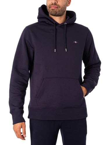 GANT Herren REG Shield Hoodie Logo Kapuzenpullover, Evening Blue, S von GANT