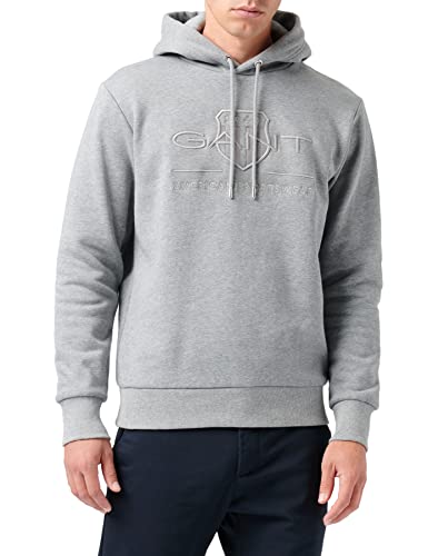 GANT Herren REG Tonal Shield Hoodie Kapuzenpullover, Grey Melange, S von GANT