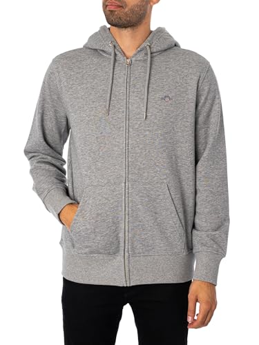 GANT Herren Reg Shield Full Zip Hoodie Kapuzenpullover, Grey Melange, 5XL EU von GANT