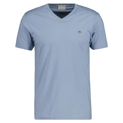 GANT Herren Slim Shield V-Neck T-Shirt, Dove Blue, Large von GANT