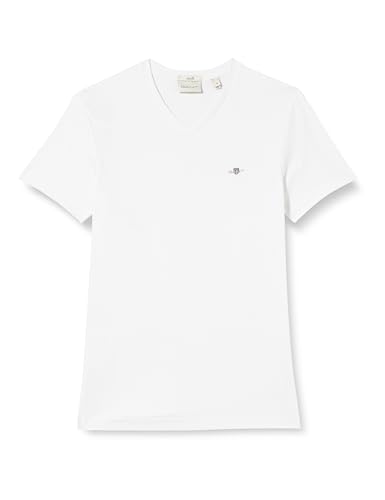 GANT Herren Slim Shield V-neck T-shirt T Shirt, Weiß, M EU von GANT
