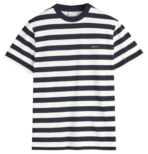 GANT Herren Stripe SS T-Shirt, Evening Blue, L von GANT