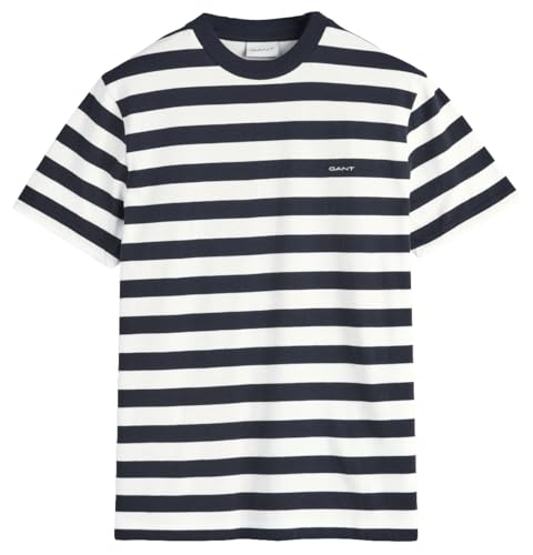 GANT Herren Stripe SS T-Shirt, Evening Blue, XL von GANT
