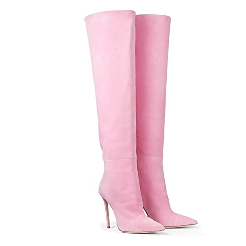 GAOword 10CM / 3,93 Zoll Modische Sexy Spitze Damen High Heels Sexy Elegante Damen Nachtclub Stiefel Hohe Kniehohe Pole Dance Stiefel,Rosa,39 EU von GAOword