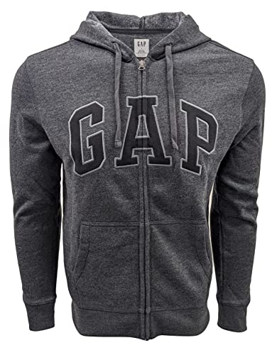 GAP Herren-Kapuzenpullover mit durchgehendem Reißverschluss aus Fleece, Anthrazit (schwarzes Logo), Large von GAP