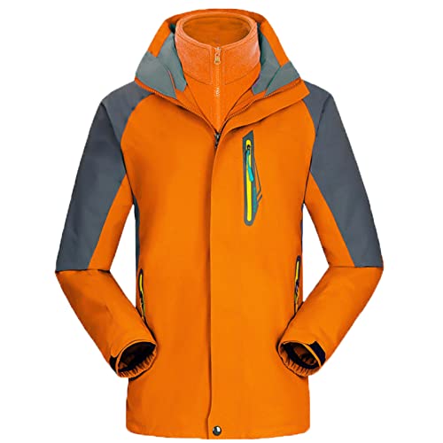 GARCAN Herren 3In1 Jacket Im Freien Überwintern mit Verstellbarer Kapuze Wind-, Kälte- Und Wasserdicht Vlies Demontage Zweiteiliges Set Radfahren Skifahren Wandern Camping Angeln,Orange,M von GARCAN