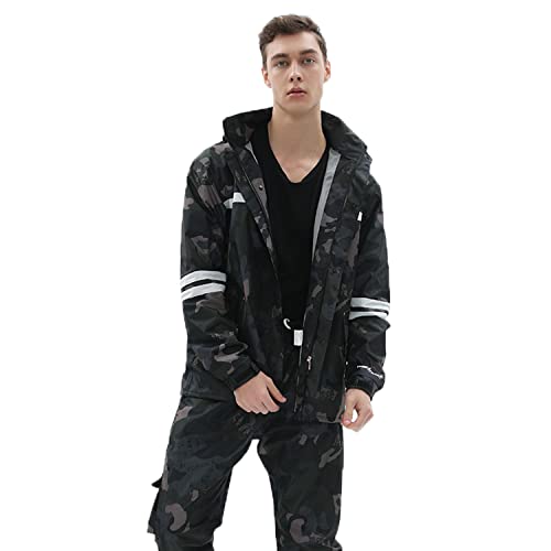 GARCAN Herren Regenanzug Langarm Schneeanzug wasserdichte Winddicht Hooded Regenmantel Kapuzenjacke Rainwear mit Kapuze Regenjacke+Regenhose Atmungsaktive für Fischen Wandern Camping,Tarnen,3XL von GARCAN