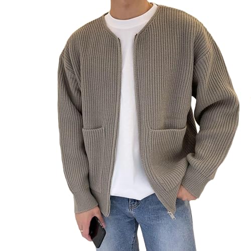 GARCAN Herren-Winterpullover Aus Wolle Winter-Baumwoll-Strickjacke, V-Ausschnitt Elegante Strickjacke Jacken Mit Leichtem Elegantem Reißverschluss Weich Bequem Leicht Und Atmungsaktiv,D,5XL von GARCAN