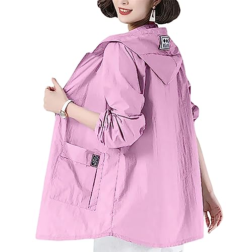 GARCAN Uv-Schutzjacke, Damen UPF 50+ Kühlende Sonnenschutzkleidung, Sonnenschutzjacke Mit Kapuze, Sommer-Langarmanzug, Uv-Schutz-Außenmantel Mit Kapuze,Rosa,5XL von GARCAN