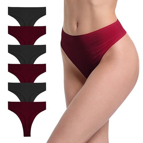 GAREDOB 6er-Pack Damen Baumwolle Tangas Hohe Taille Nahtlose Höschen Übergröße Hohe Taille No Show Unterwäsche, 6 x hohe Stringtangas, XXX-Large von GAREDOB