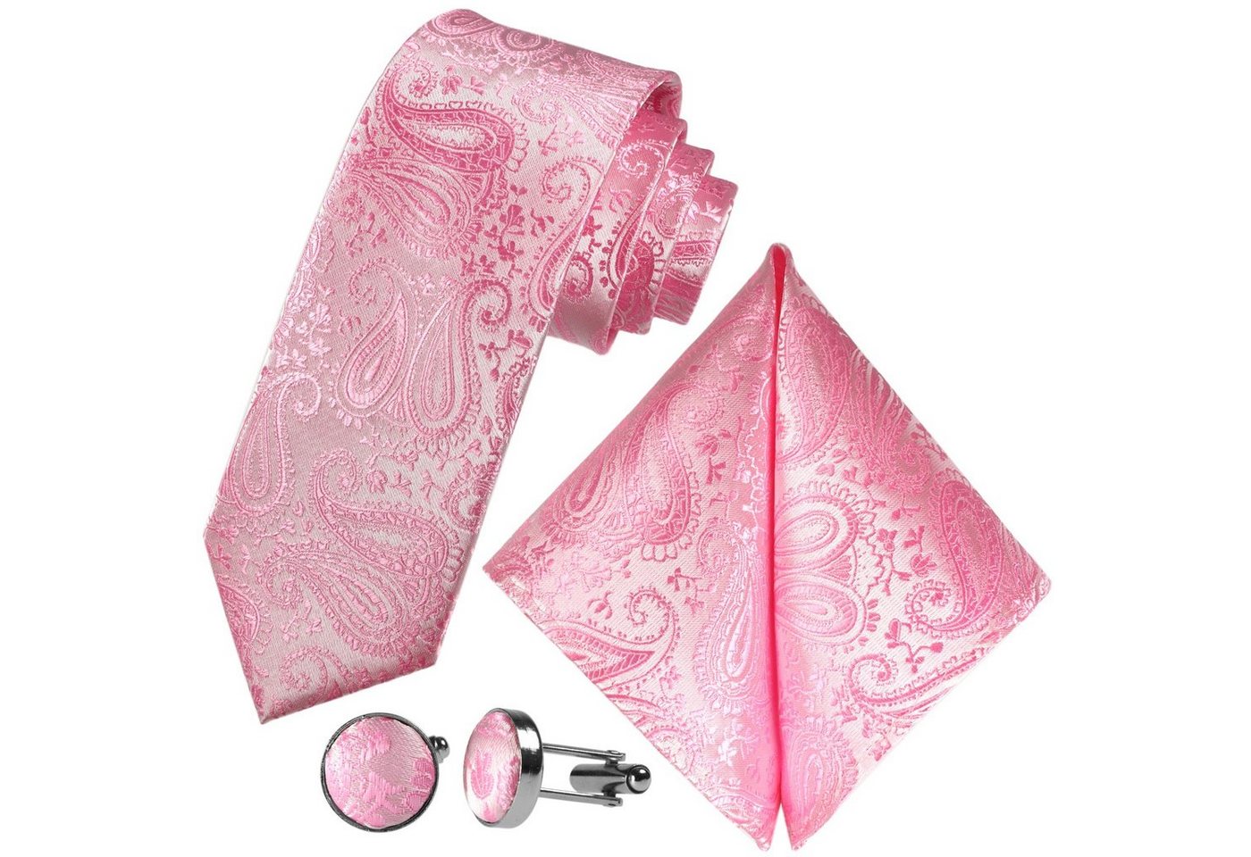 GASSANI Krawatte Hochzeitskrawatte Paisley Festlich, Herren-Krawatte Hochzeit Schlips (Set, 3-St., Krawattenset, Einstecktuch, Manschettenknöpfe) Dünn, Schmal, Slim Tie, Satin Jacquard Floral Gemustert, Seide-Touch von GASSANI