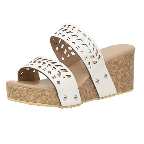 GATUXUS Damen-Sandalen, Keilabsatz, offener Zehenbereich, Slipper, lässig, Sommer, Plateau, Slides, Weiss/opulenter Garten, 37 EU von GATUXUS