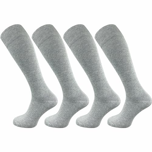 Damen Kniestrümpfe aus 80% Baumwolle (4 Paar) ohne drückende Naht | lange Socken mit Komfortbund | absolut blickdicht (DE/NL/SE/PL, Numerisch, 35, 38, Regular, Regular, hellgrau) von GAWILO