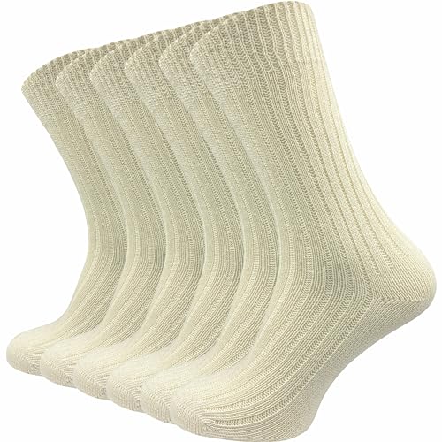 GAWILO Damen & Herren Socken aus 100% reiner Baumwolle (6 Paar) | dicke Strümpfe mit Komfortbund | ohne drückende Naht über den Zehen | verstärkt & atmungsaktiv (47-50, natur) von GAWILO
