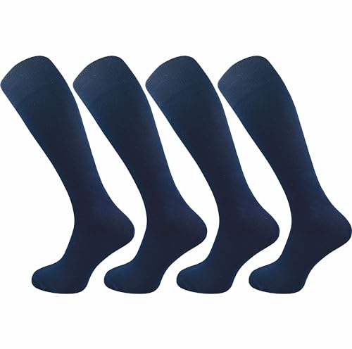 GAWILO Damen Kniestrümpfe aus 80% Baumwolle (4 Paar) ohne drückende Naht | lange Socken mit Komfortbund | absolut blickdicht (DE/NL/SE/PL, Numerisch, 39, 42, Regular, Regular, blau) von GAWILO