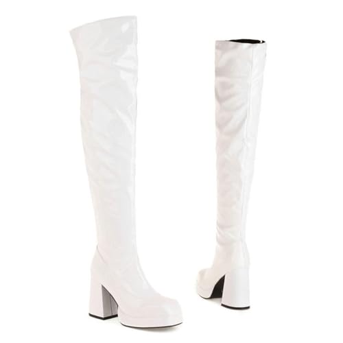 GBBRZKTB High Heels Damen Overknee Stiefel Blockabsatz Quadratischer Zehenpartie Plateau Stiefel Overknee Absatz Party Pumps 9cm,White-41 GBBRZKTB High Heels Damen Overknee Stiefel Blockabsatz Quadratischer Zehenpartie Plateau Stiefel Overknee Absatz Party Pumps 9cm,White-41 von GBBRZKTB